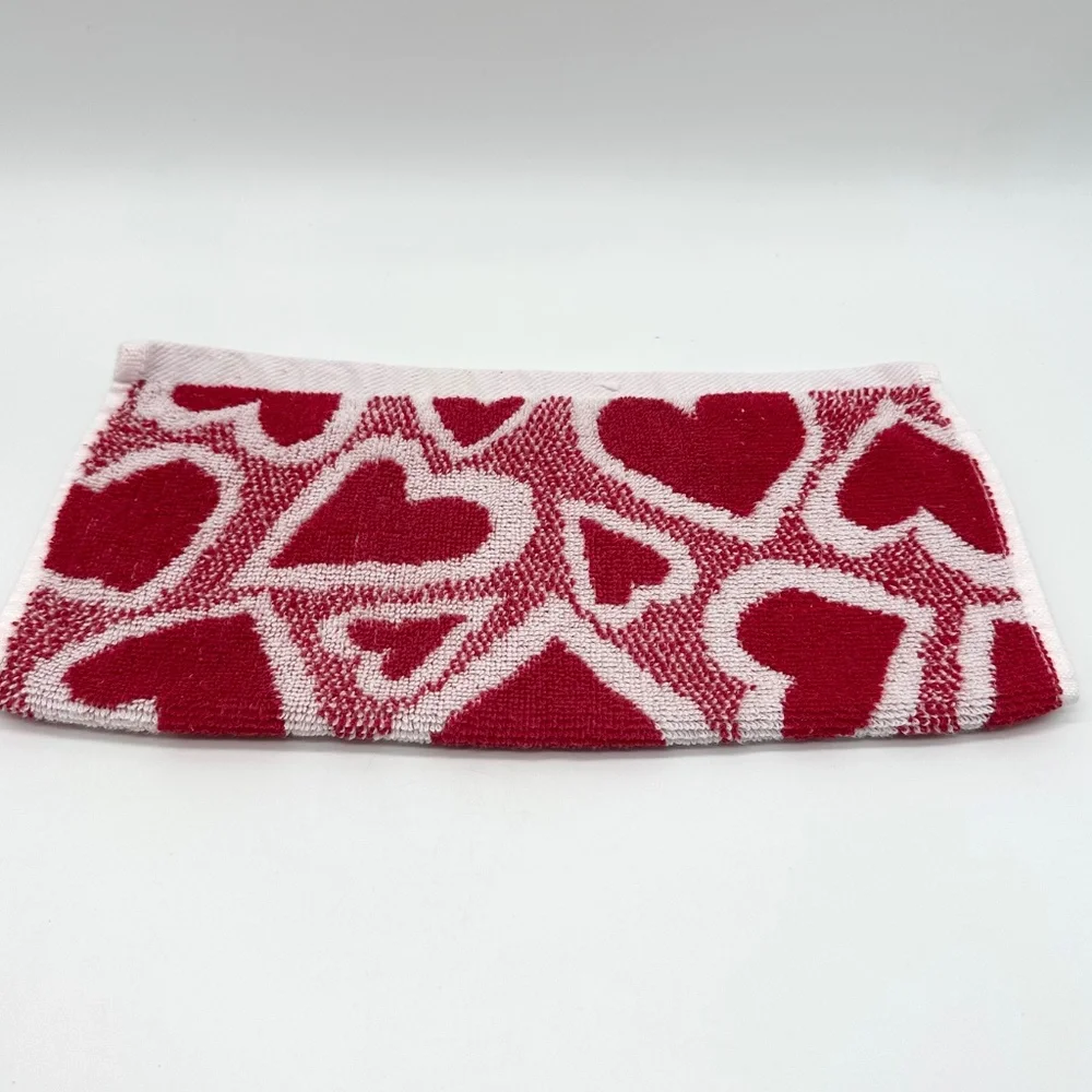 Red & White Hearts 2 Hand Towels 2 Washcloths 100% Cotton Casaba Made In Turkey